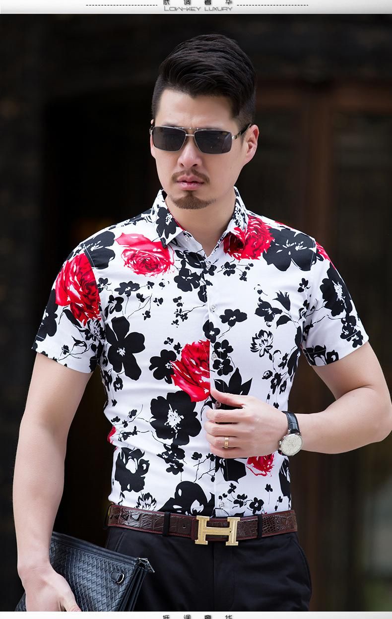 New Summer Fashion Men's Shirt Fashion Print Short Sleeve Floral Shirt ...