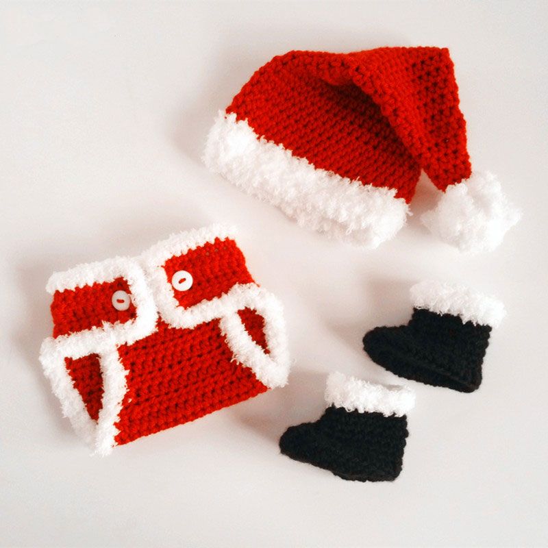 Acquista Costume Da Babbo Natale Rosso Lavorato A Maglia Vestito Di Natale Da Bambina Fatto A Mano Alluncinetto Fatto A Mano Set Di Stivaletti Con Copri Pannolino Cappello Da Babbo Natale Puntello