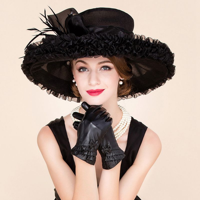 Black X Large Wide Brim Organza Hat Formal Dress Hat Sinamay Fascinator ...