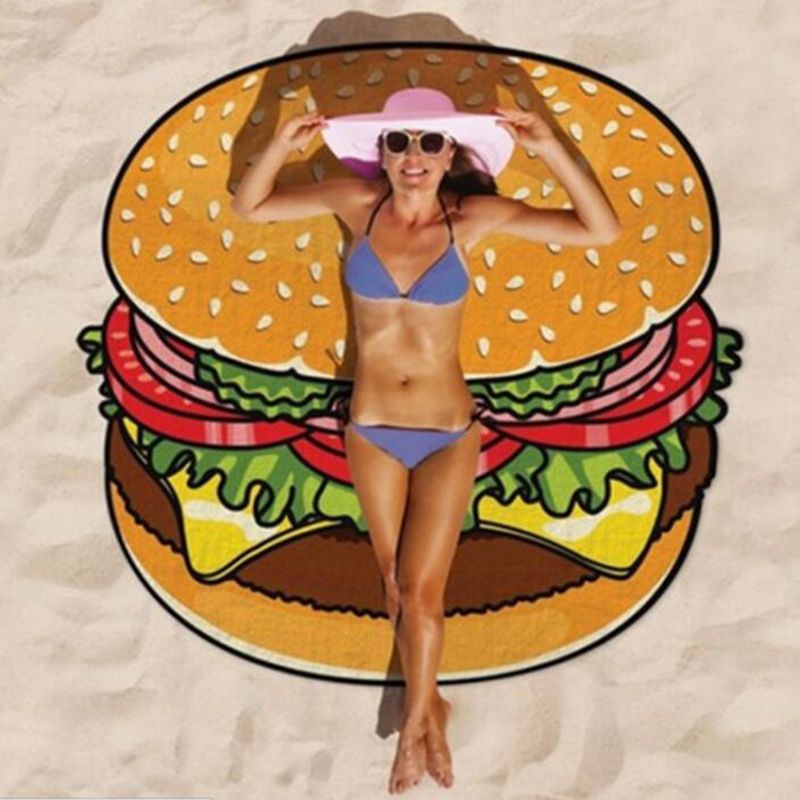 2017 Summer Emoji Fruits Beach Towel Pizza Hamburger Donut Skull Ice Cream Strawberry Polyester Round Beach Shower Towel 100pcs