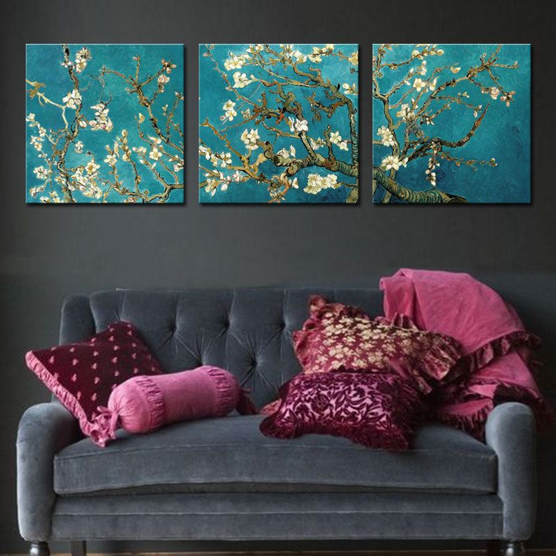 2018 three pieces canvas paintings art van gogh painting apricot