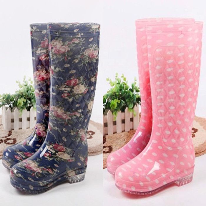 2017 2016 New Fashion Rubber Boots For Women Floral Rain Shoes High ...