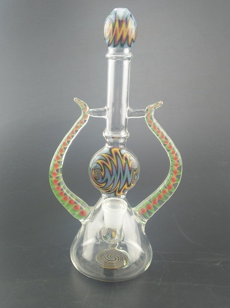 Ox Horn Shape Glass Bong For Double Concentrated Recycler Beaker Base