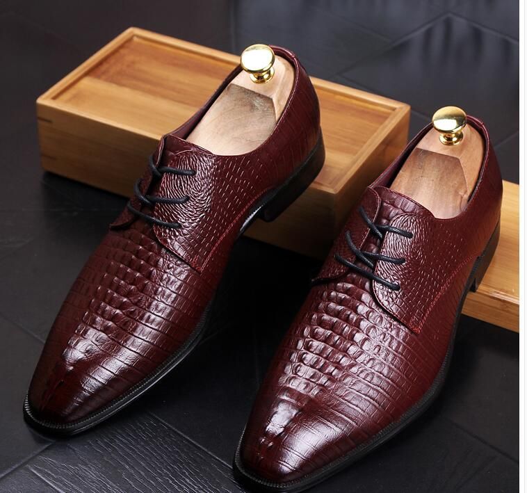 2018 Mens Dress Shoes Genuine Leather Black Burgundy Slip on Wedding ...
