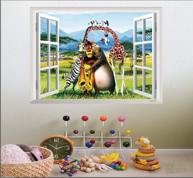colorful madagascar 3d wall sticker pvc cartoon animals wall art
