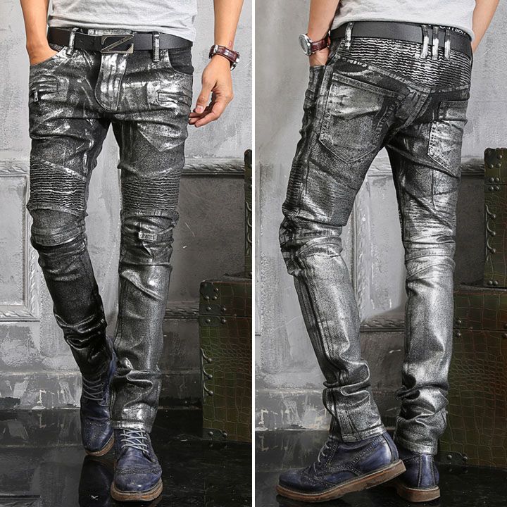 2017 Personality Style Mens Paint Coating Brand Crushed Jeans In Gold ...