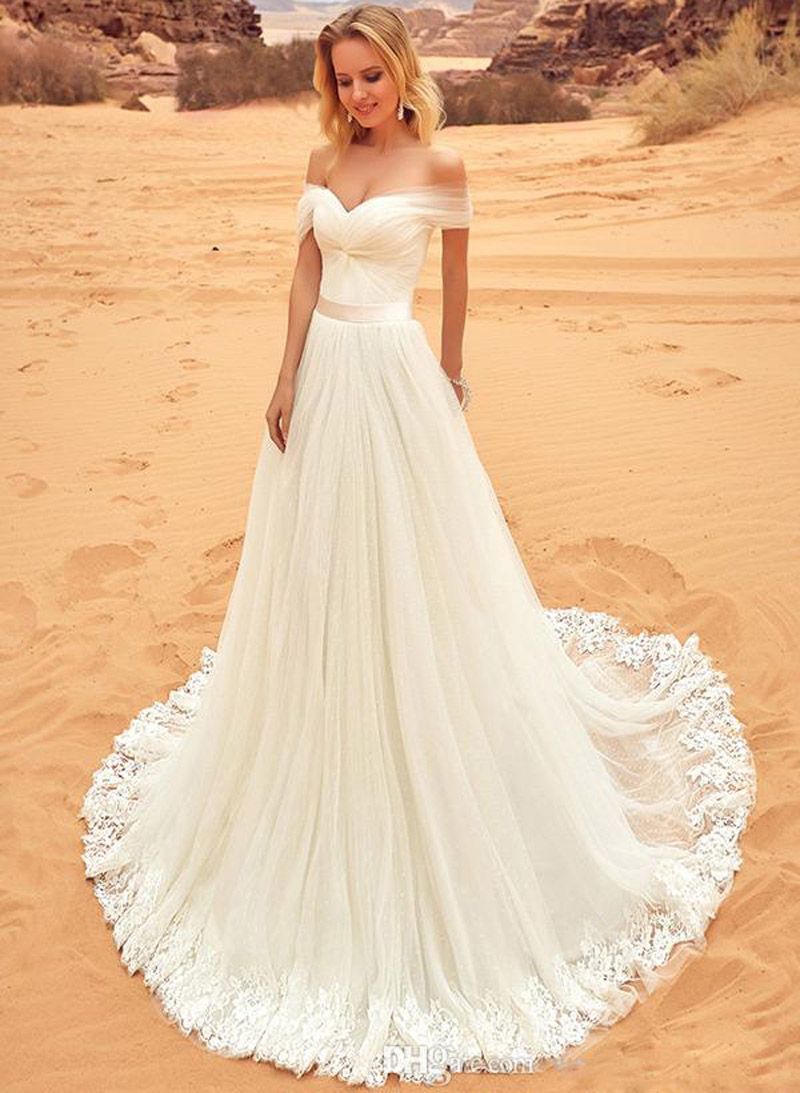Discount A Line Boho Wedding  Dresses  2019 Pleated Beach  