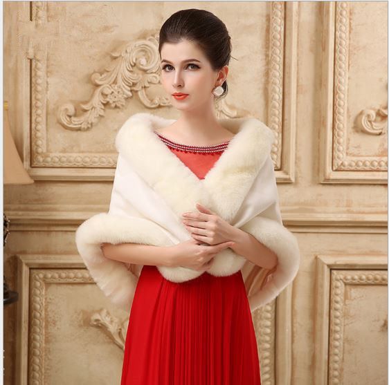 red dress with fur coat