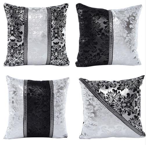 Vintage Black Silver Floral Cushion Cover Throw Patchwork Pillow