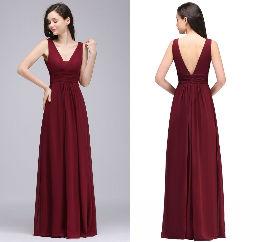 2018 New Cheapest Burgundy Chiffon Designer Bridesmaid Dresses Simple ...