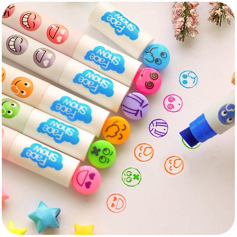 kawaii face show marker pen with stamp highlighter cute stationery