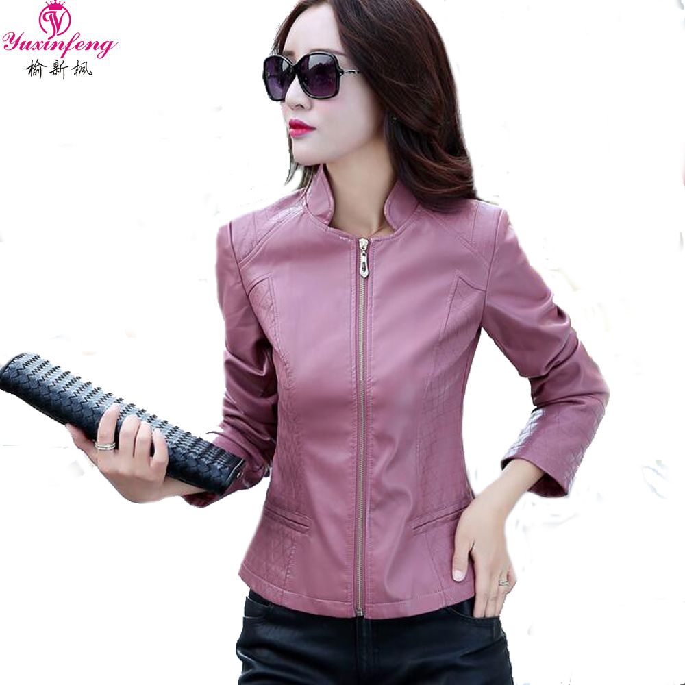 2018 wholesale women leather jackets plus size new stand collar plus size motorcycle jackets