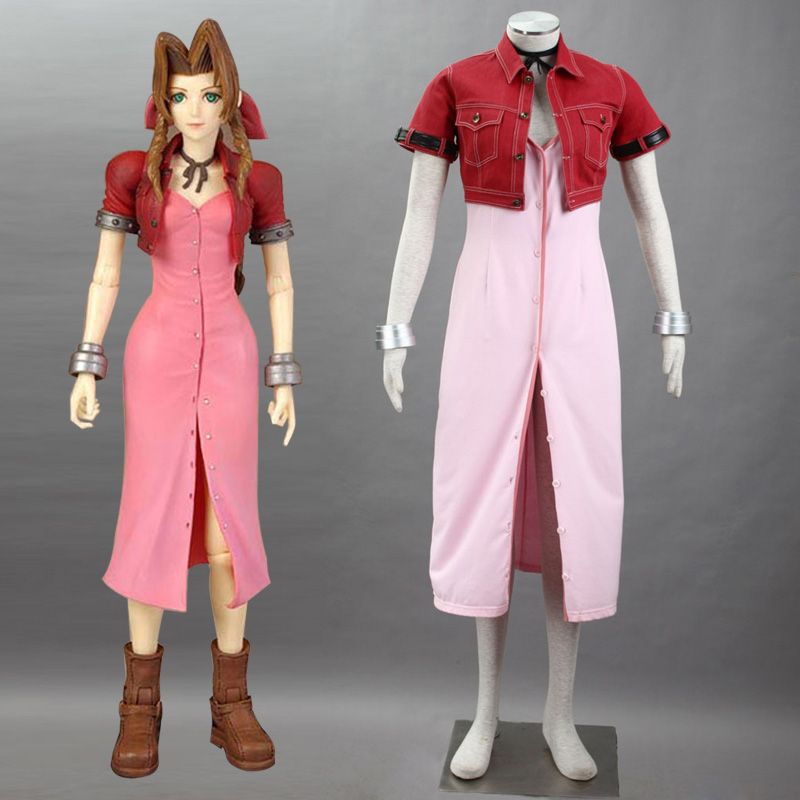japanese psp game ff final fantasy vii aerith cosplay costume