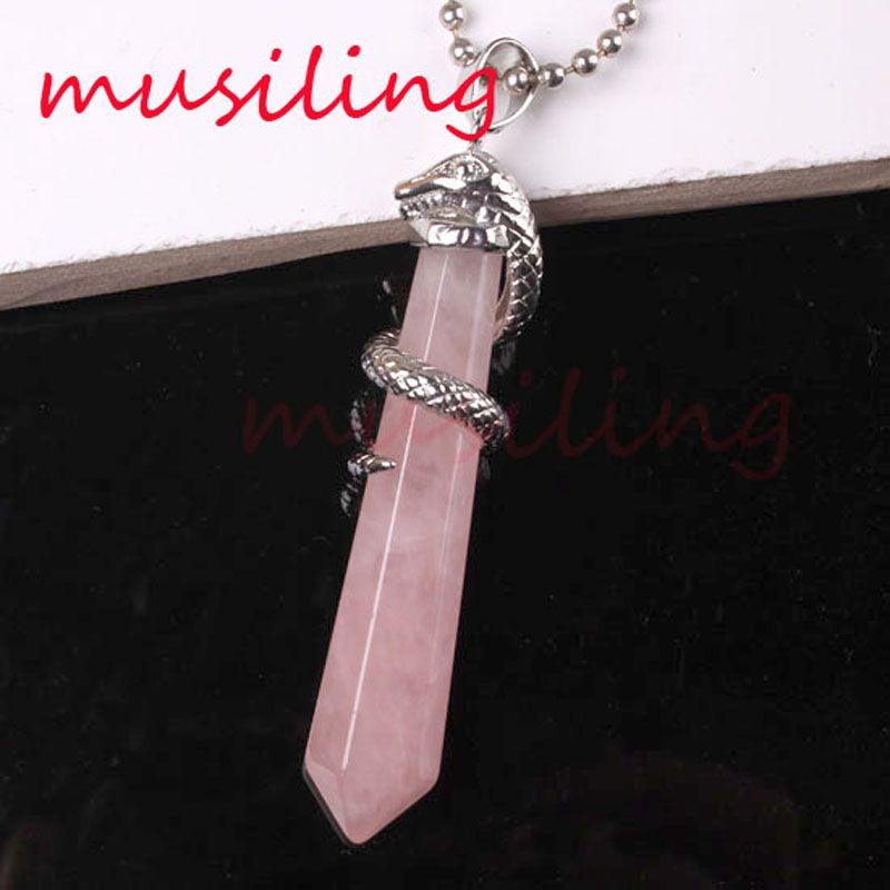 Healing stone and snake necklace Genuine Quartz Crystal and Snake Charm Necklace