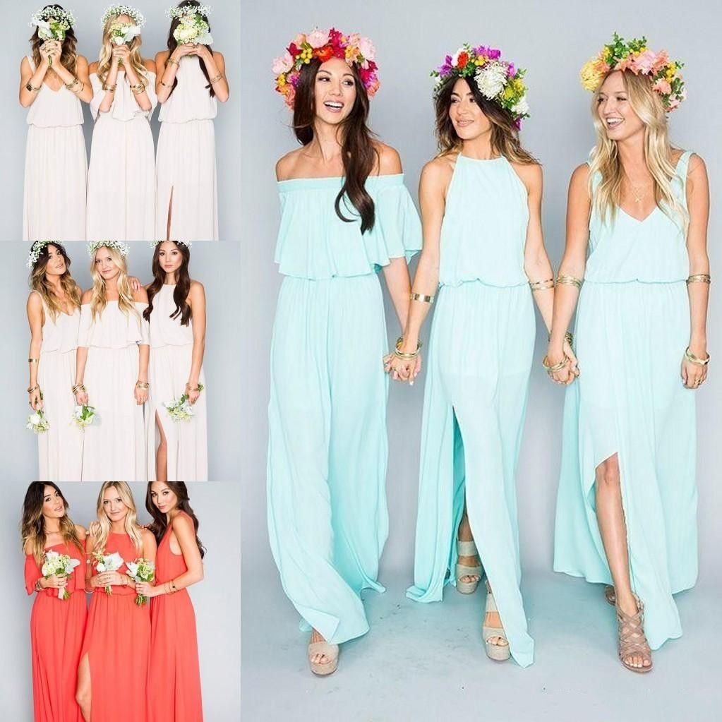 2018 Cheap Bohemian Bridesmaid Dresses Wedding Guest Wear V Neck