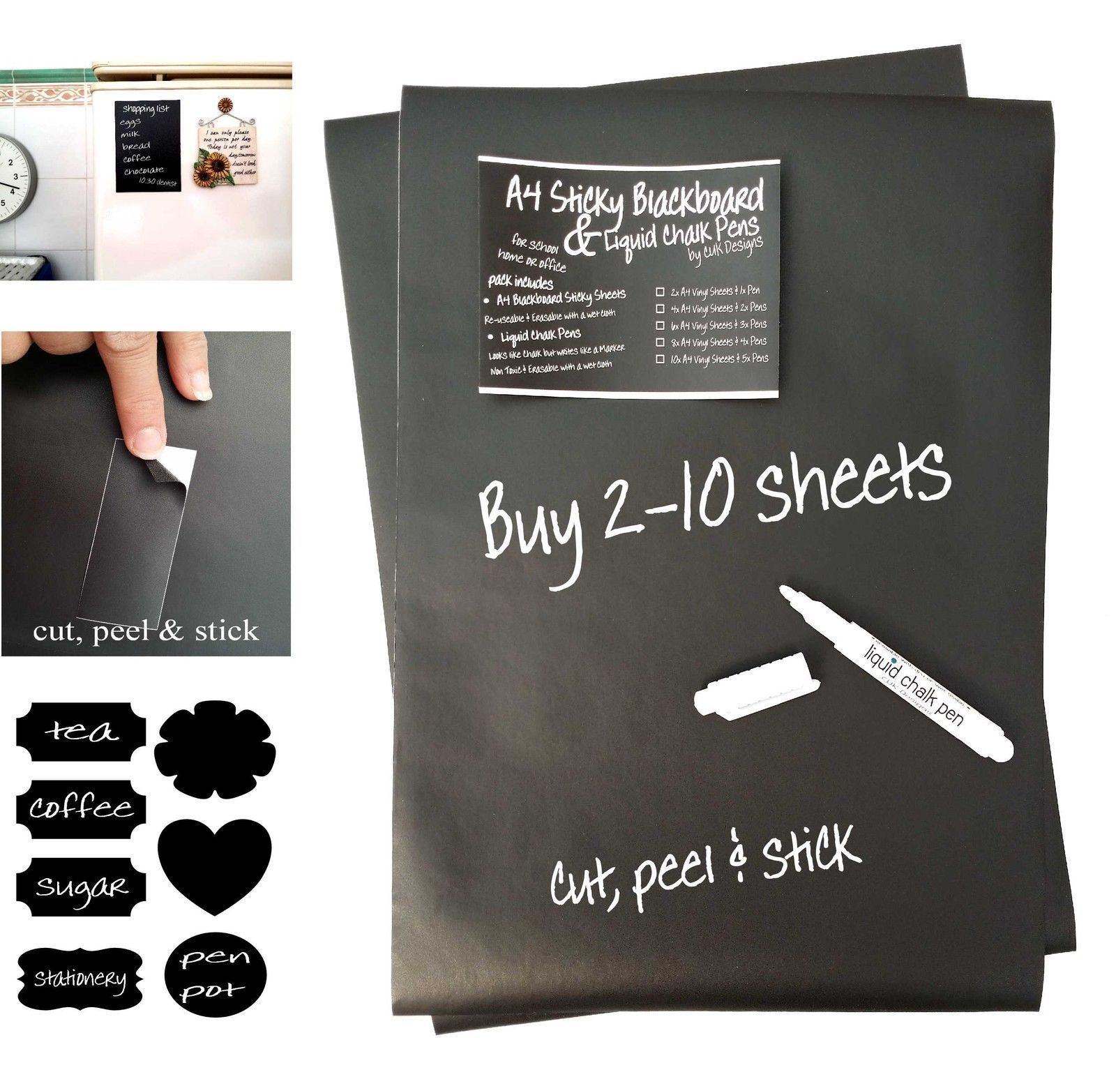 A4 Adhesive Chalkboard Blackboard Stickers Sheets White Liquid Chalk