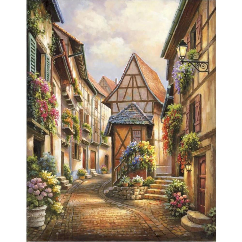 2019 Modern Art Italian Landscapes Village Court By Sung Kim Oil