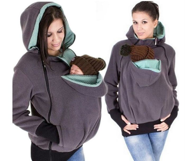 mom and baby hoodie carrier