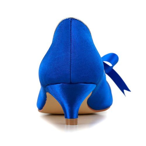 Royal Blue Wedding Shoes 2016 Bridal Low Heel Heel Kitten Satin Peep