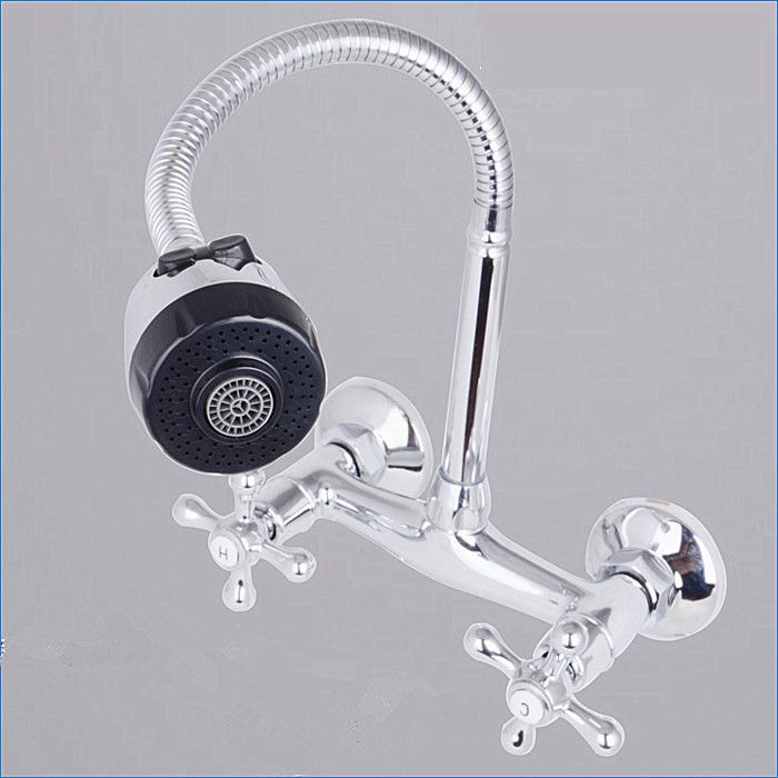 2018 Wall Mounted Brass Dual Handle Kitchen Faucet With Sprayer Hot 2018 Wall Mounted Brass Dual Handle Kitchen Faucet With Sprayer Hot And Cold Water Free Transform Mixer Tap J14767 From Jano 45 5 Dhgate Com
