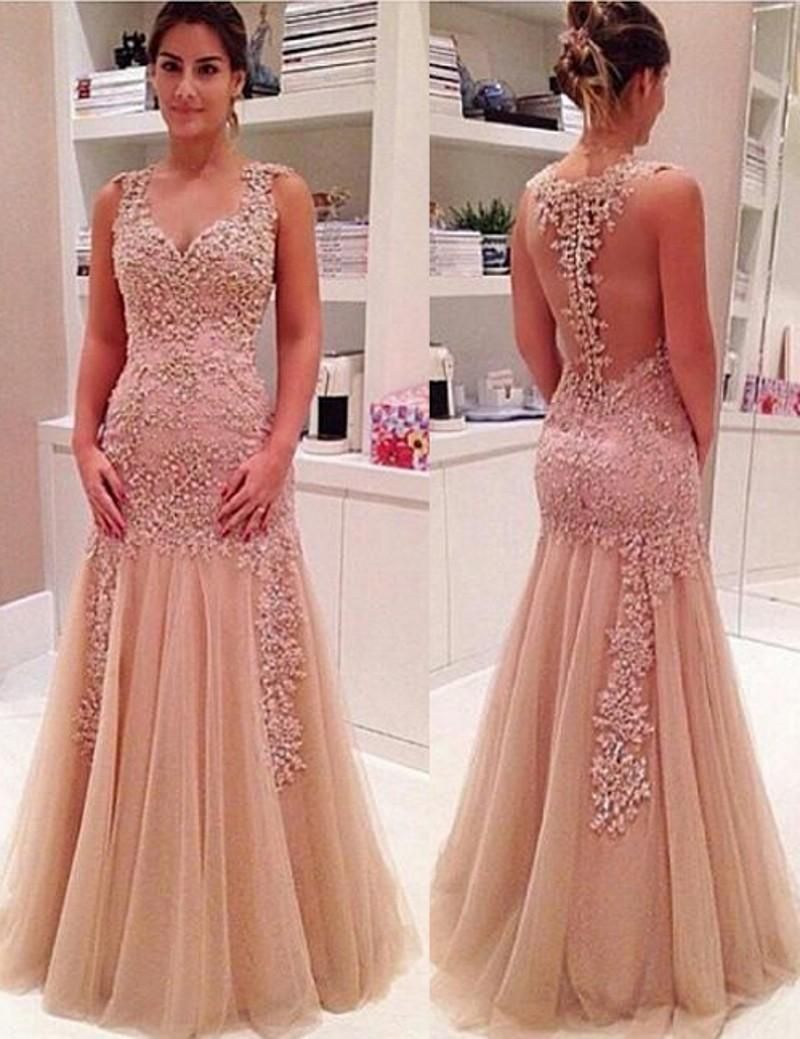 2017 New Sexy Prom Dresses Blush Pink Sweetheart Illusion Lace ...
