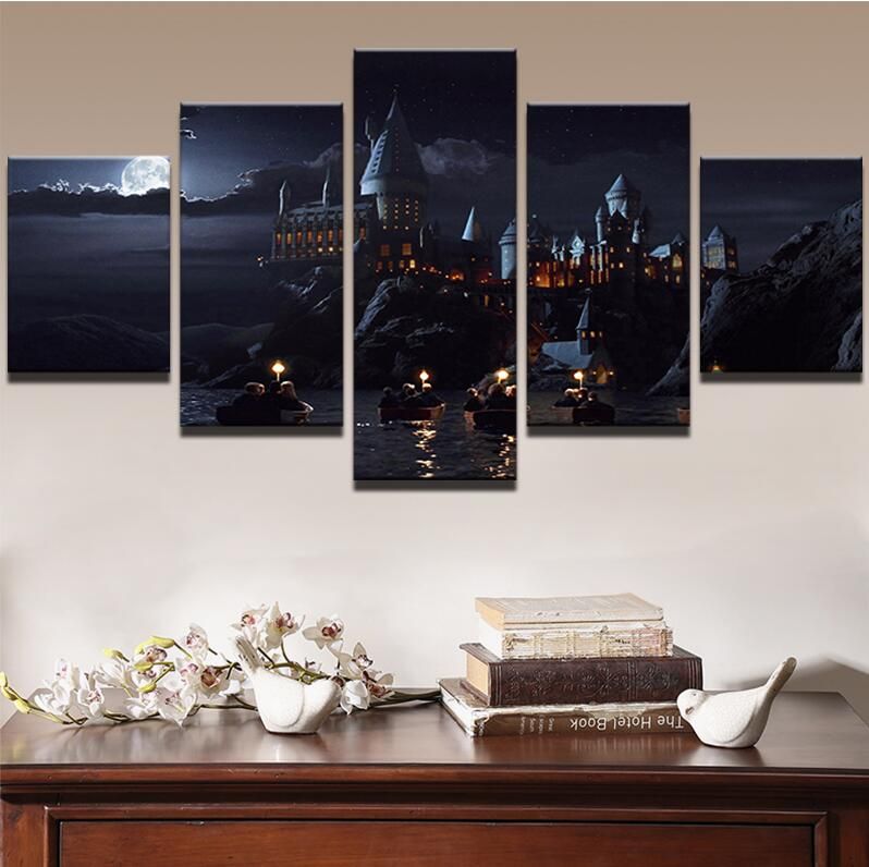 Grosshandel Home Decor Hd Gedruckt Leinwand Wandkunst Modularen Bilder 5 Stucke Harry Potter Schule Schloss Gemalde Wohnzimmer Film Poster Von Cyon2017 19 2 Auf De Dhgate Com Dhgate