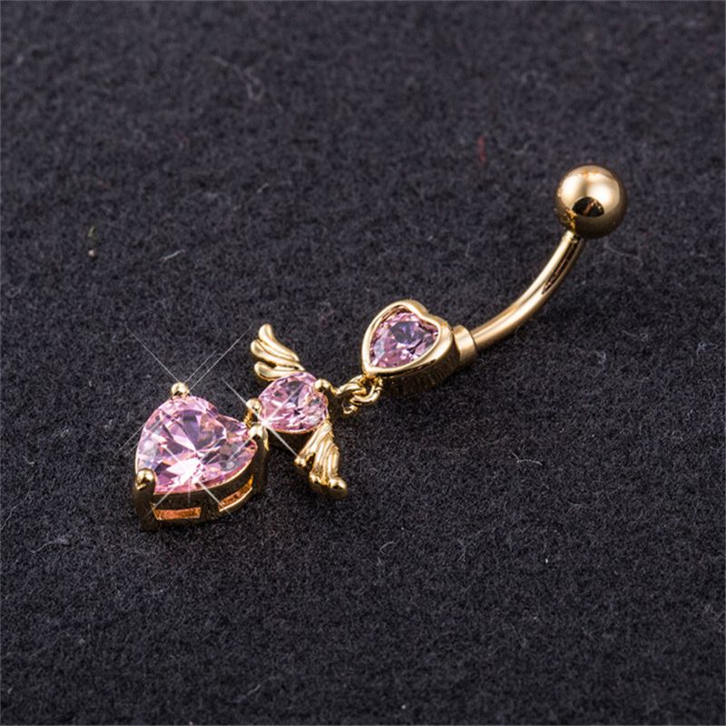 Best CZ Heart Angle Belly Ring Dangle Bell Button Rings Rrystal Navel ...