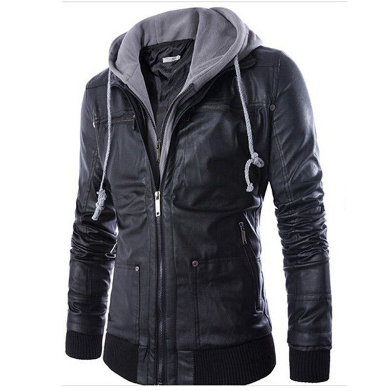 Fall New Fashion Mens Hooded Leather Jackets And Coats Pu Casual Black M L Men S Motorcycle Jacket With Hood Q0315