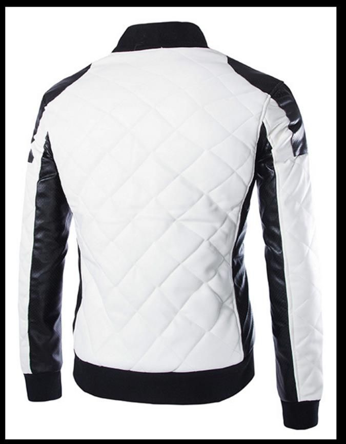 Black White PU Leather Jacket Men Cotton Padded Warm Patch Design ...