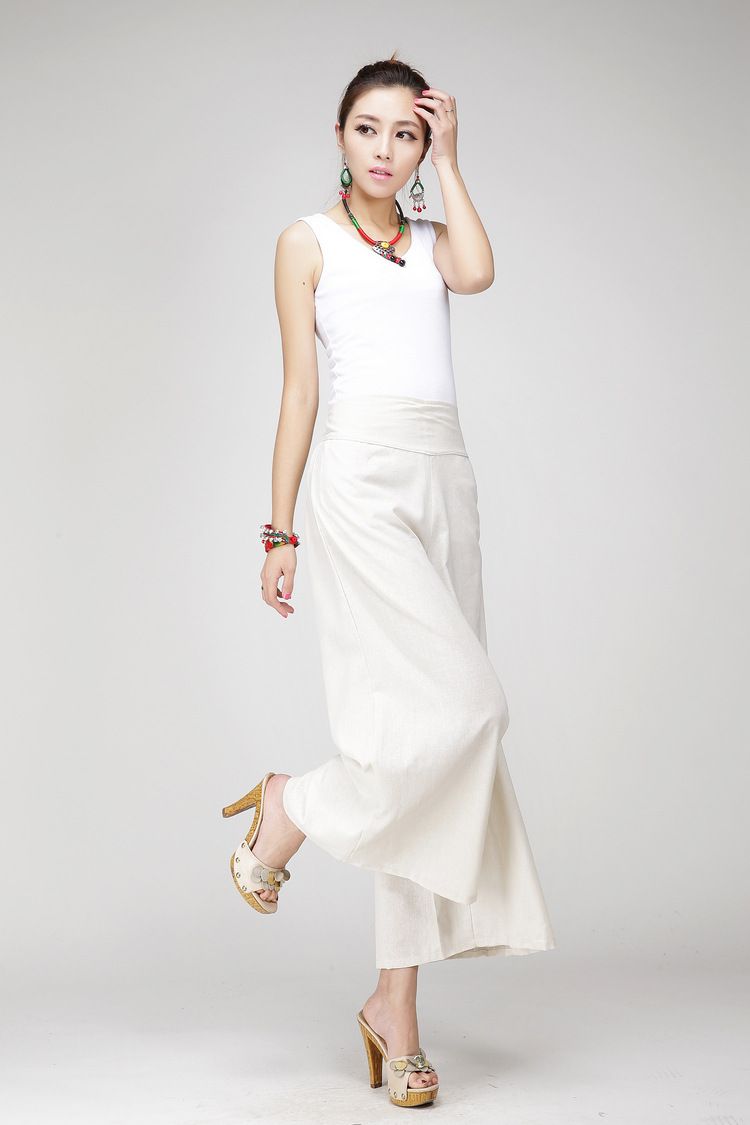2018 wide leg pants women white linen cotton trousers plus size white pants plus size