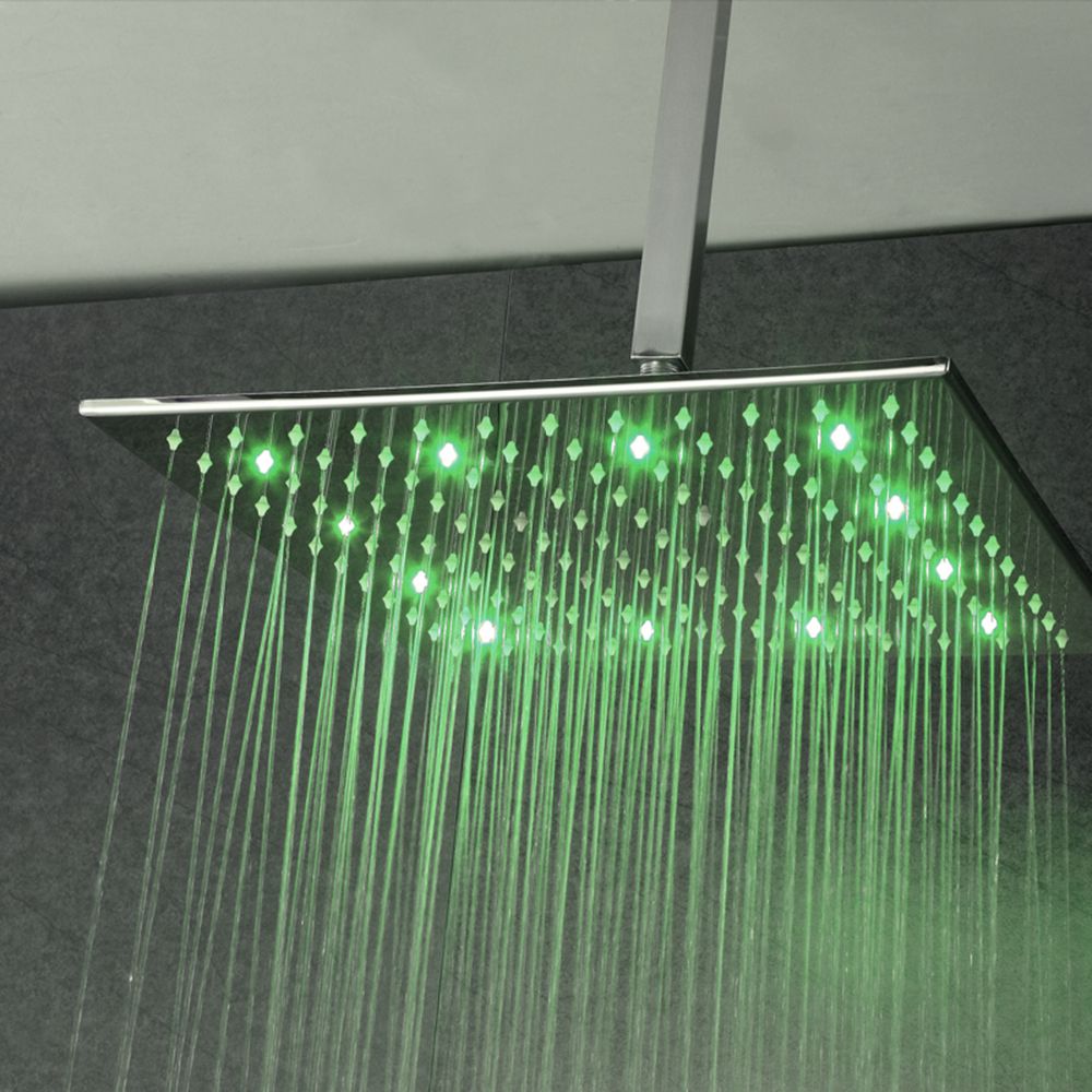 Led Light Shower Head Luxury Polished Square Rain Showerheads Bathroom Top Overhead Showers Rainfall 16 Inch Massage