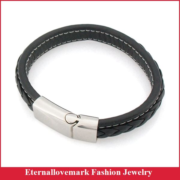 Wide 6mm Black Braided Leather Wrist Band for Men Bangle Bracelet ...