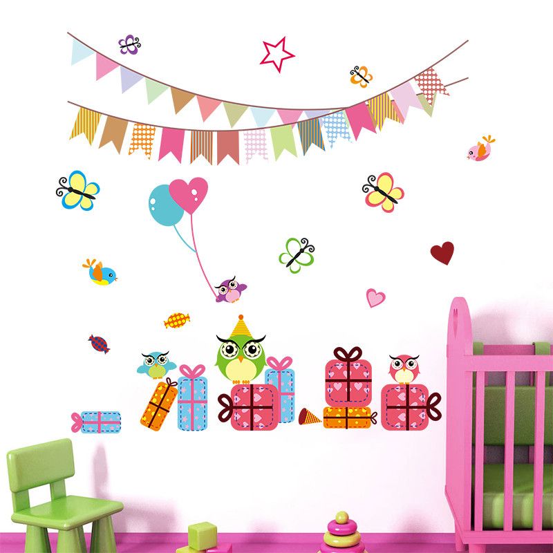 Cartoon Children Birthday Party Decoration 1023 Wall Stickers for Kids Rooms Decals Balloon ...