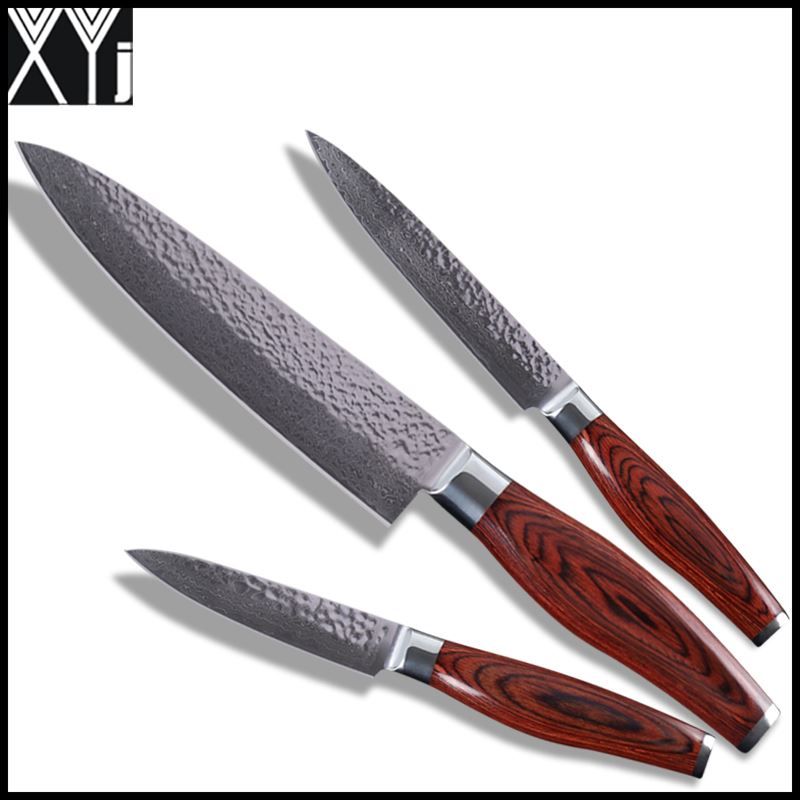 Xyj Damascus Knives Set 8 Inch Chef 5 Utility 3 Paring Knife Xyj Damascus Knives Set 8 Inch Chef 5 Utility 3 Paring Knife Kitchen Hammering Pattern Cooking Tools Sharp The Best To