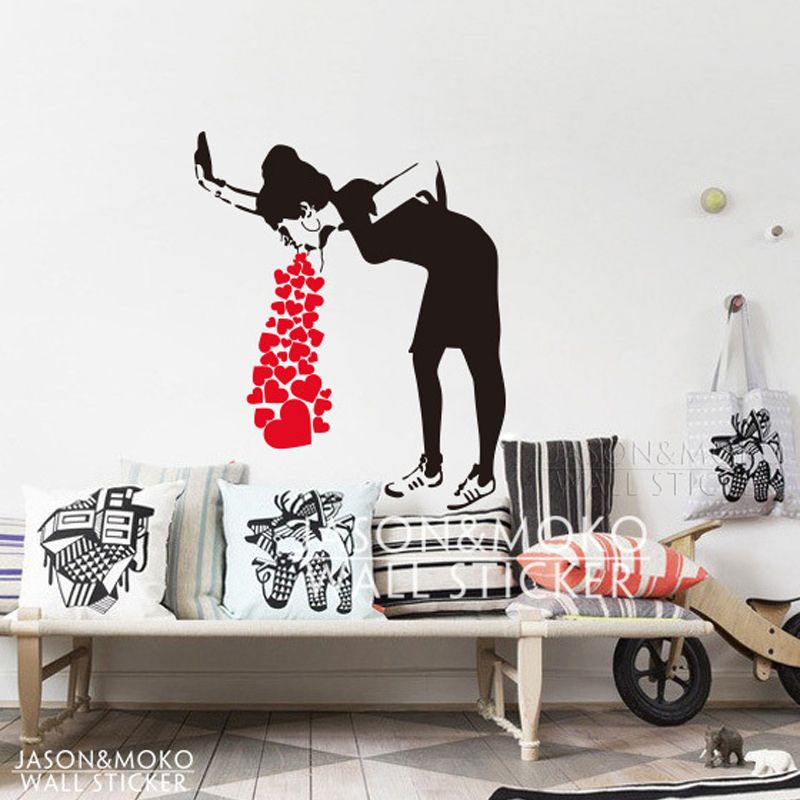 Home Decor Wall Sticker Banksy Style Lovesick Girl Woman Heart Love Home Decor Wall Sticker Banksy Style Lovesick Girl Woman Heart Love Cough Vinyl Decal Mural Wallpaper Living Room For Cell