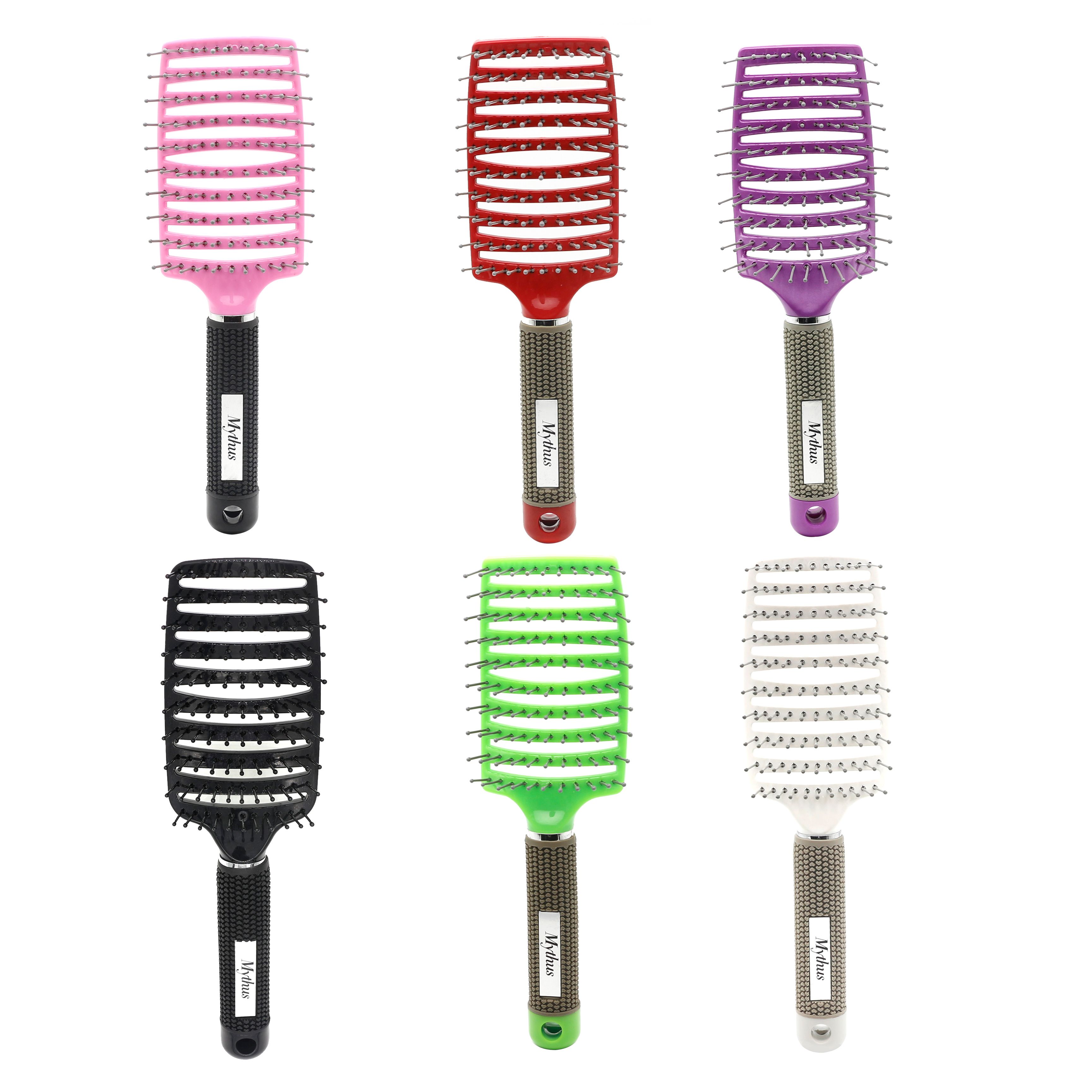 Nylon Ball Tip Teeth Curved Hairbrush Scalp Massage Comb Blow Dry