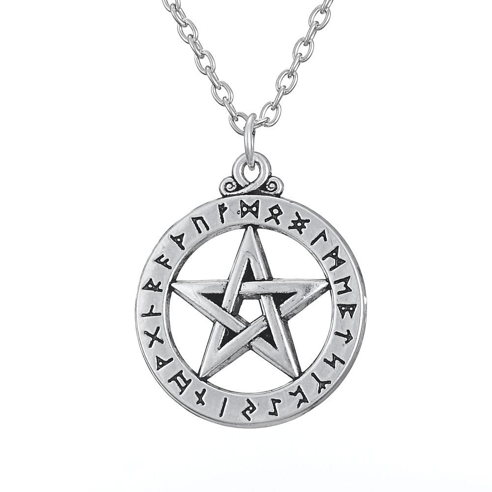 Whole Alloy Religious Necklaces Series Antique Silver Plated Whole Alloy Religious Necklaces Series Antique Silver Plated Large Rune Pentacle Pendant Necklace For Man And Woman Custom Jewelry Gold Jewellery From