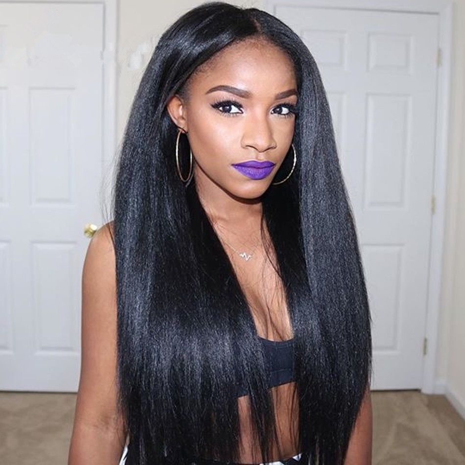 Middle Part 8a Glueless Silk Base Lace Front Wigs Yaki Straight