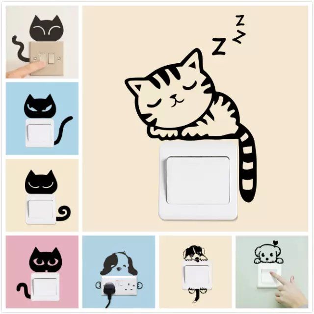 sweet sleeping cat wall stickers switch sticker living room bedroom