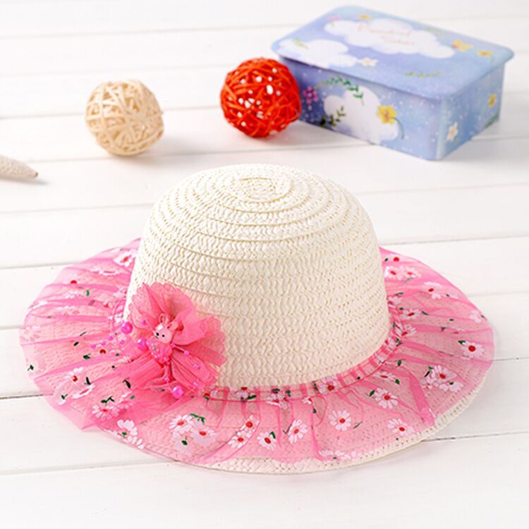 Sombreros de paja para niños y niñas,gorro de encaj #pink 