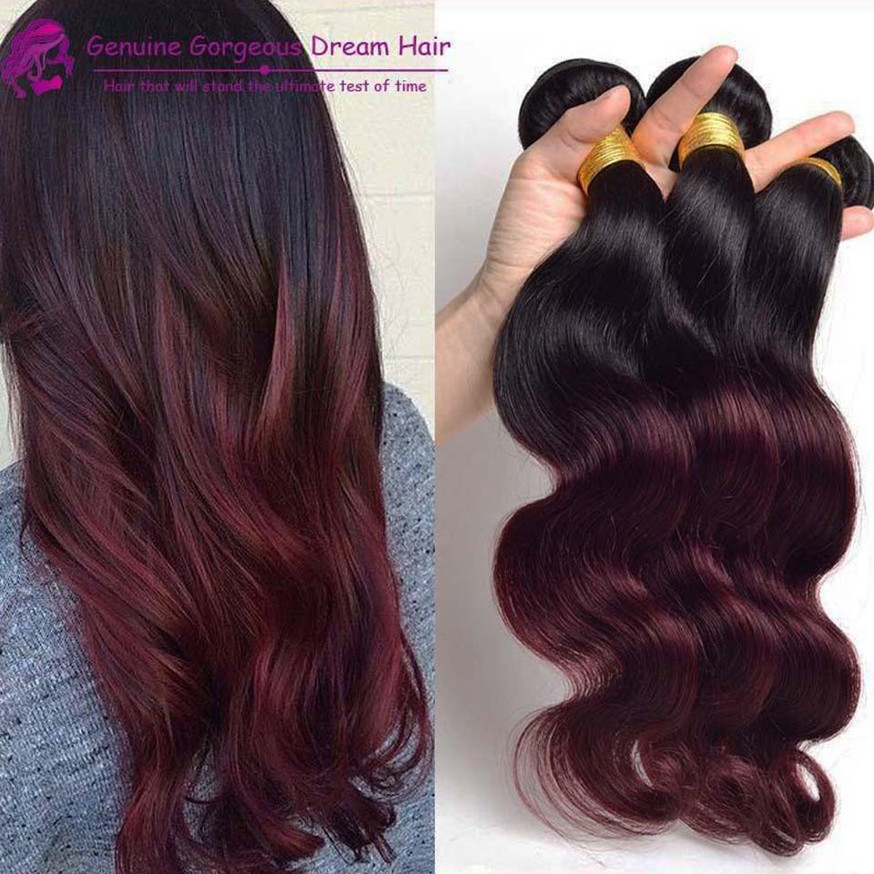 Fashion Ombre Hair Extensions Dark Wine 99j Body Wave Two Tone