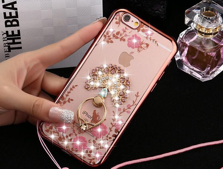 Luxury Bling Diamond Ring Holder Case Crystal Flexible Electroplated