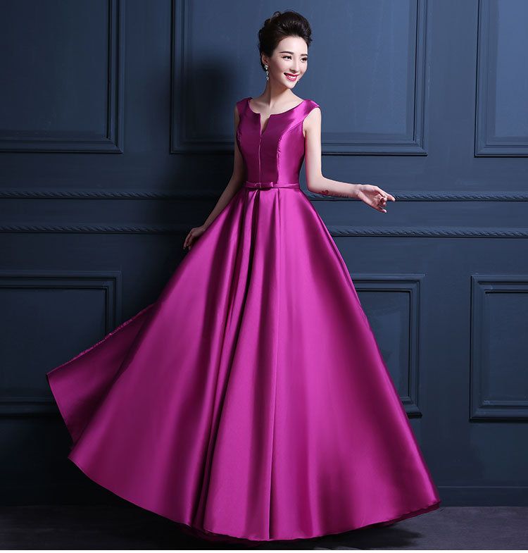 Vestido De Festa 2016 New Luxury Satin Long Evening Dress Bridal Banquet Elegant Purple Formal