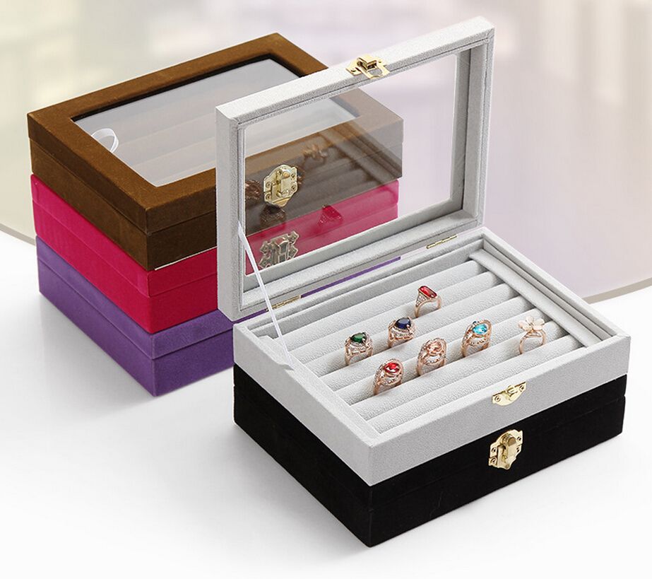 2021 Small Ring Jewelry Box Glass Cover Ring Storage Box Stud Earring