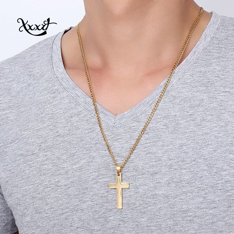 Mens Cheap Cross Chain Necklace Gold