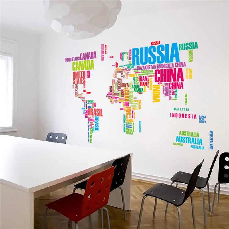 diy office wall art colorful letters world map wall stickers living