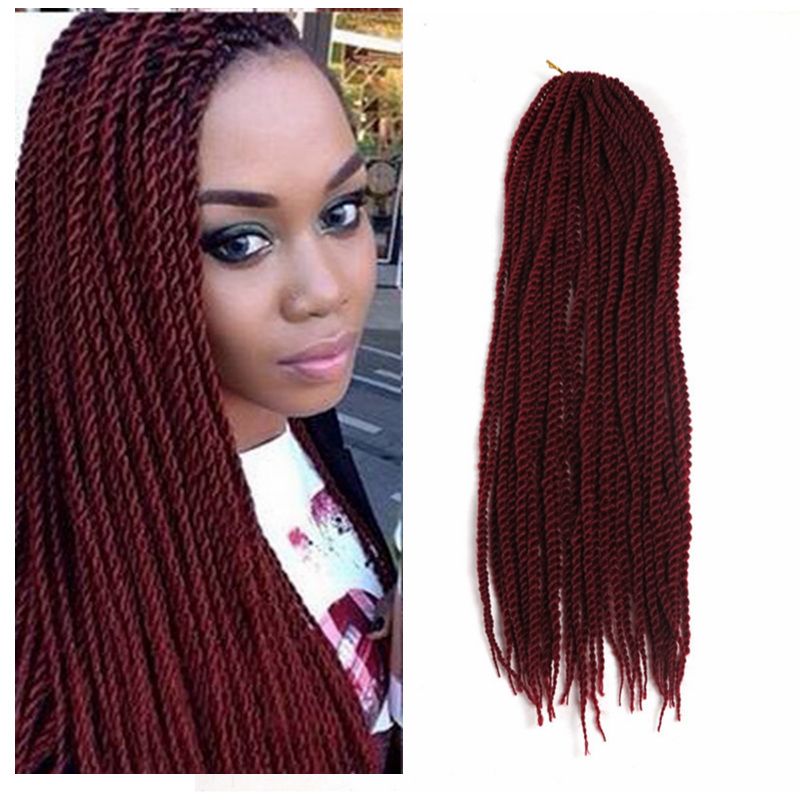 Burgundy Color Small Senegalese Twist Hair Crochet 22inch 32strands ...