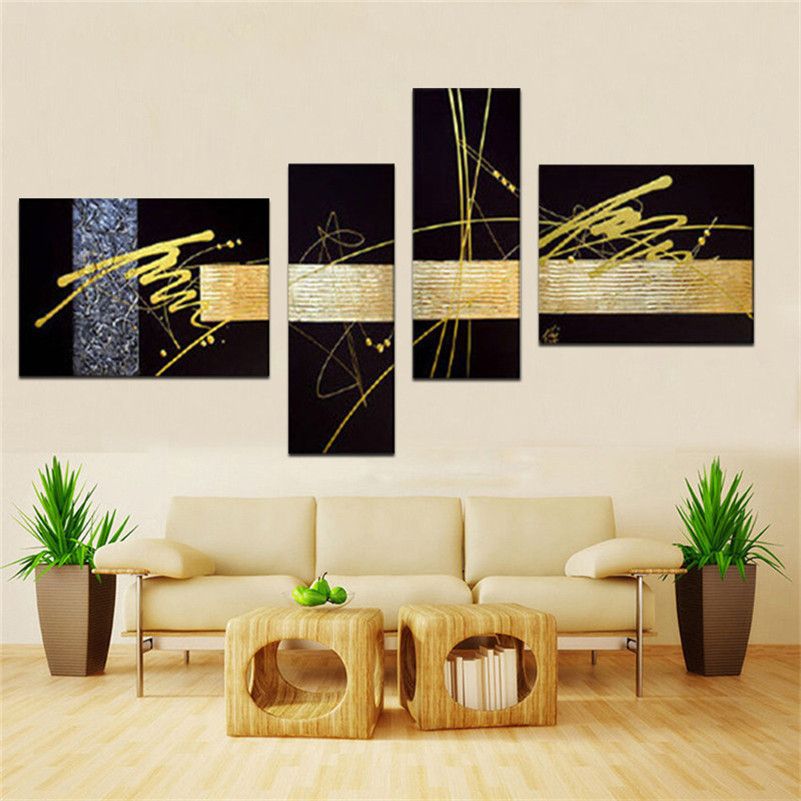 2019 Handmade Black Gold Silver Modern Abstract Wall Art Oil Painting