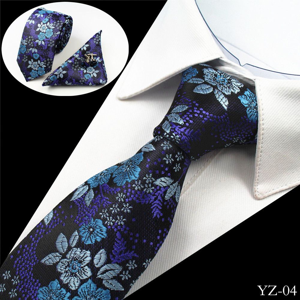 Chibi-store 8cm Plaid Striped Tie Set Jacquard Woven Mens Necktie Gravata Hanky Cufflinks Set Mens Tie for,09