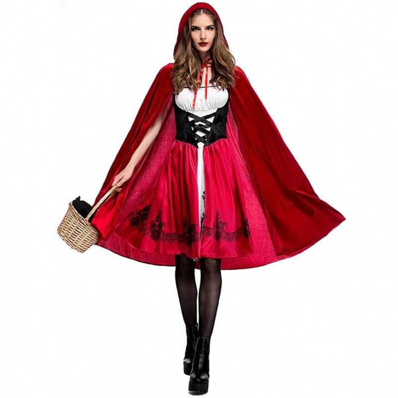 Little Red Riding Hood Costume Adult Halloween Cosplay Party Dress Little Red Riding Hood Queen
